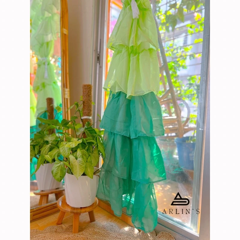 Ruffle curtains mint color shades