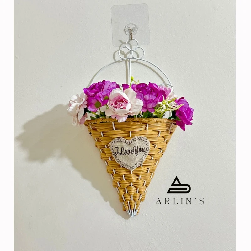 hanging flower bucket with flower